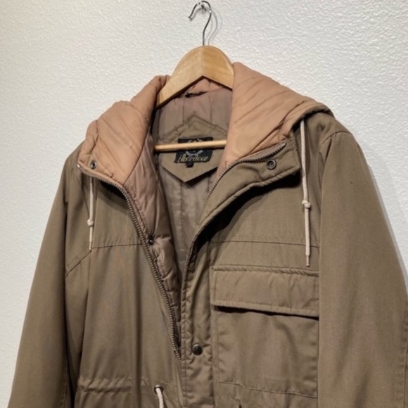 Vintage Brown Oversized utility coat with quilted inside & hood - Picture 2 of 15